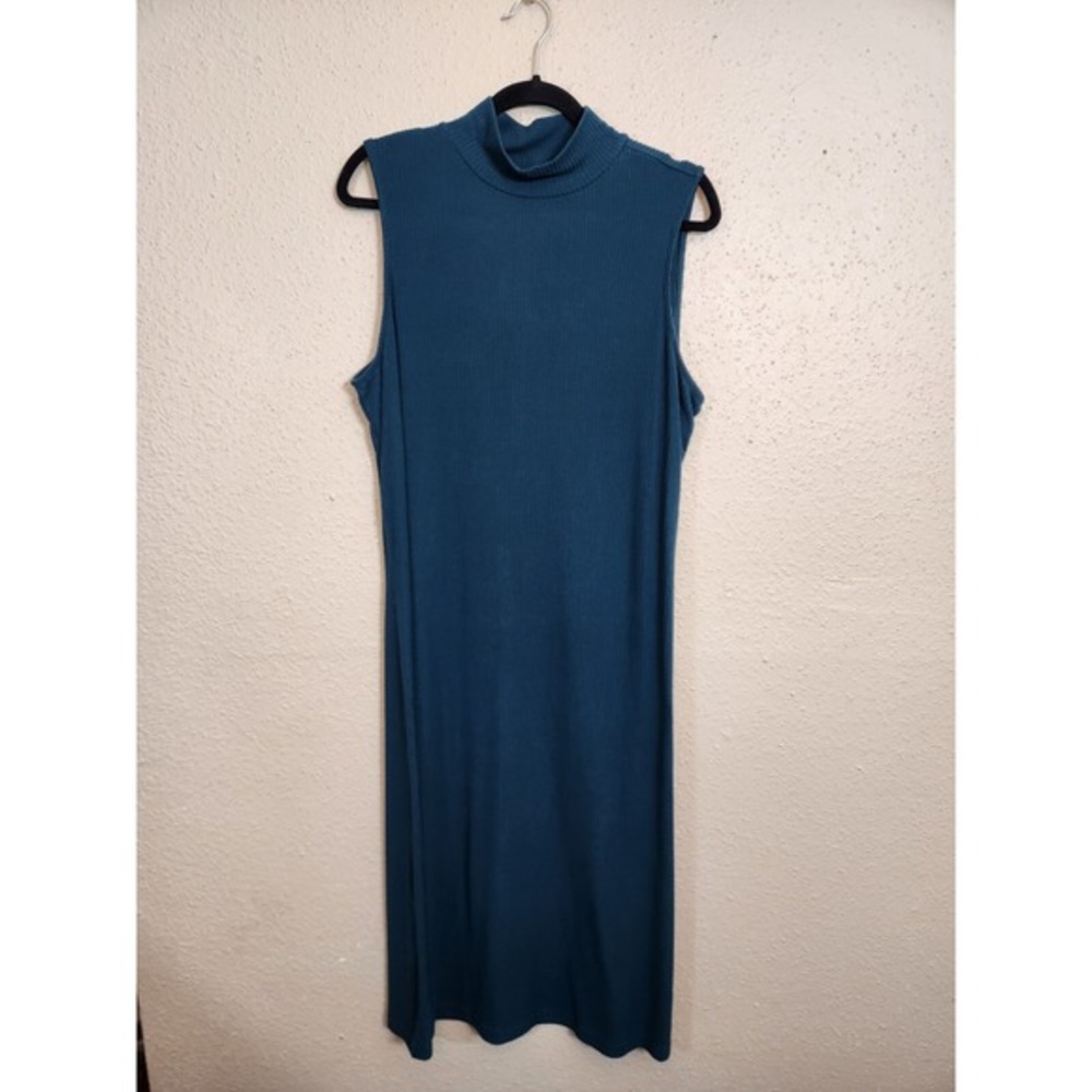 Time & Tru Women's Green Ribbed Turtleneck Sleeveless Sweater Midi Dress Size XL